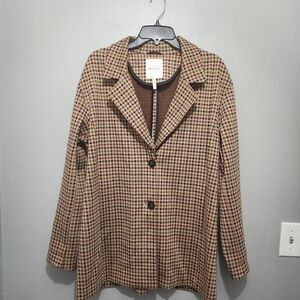 Avec Les Filles Houndstooth Blazer Jacket Brown Size XL